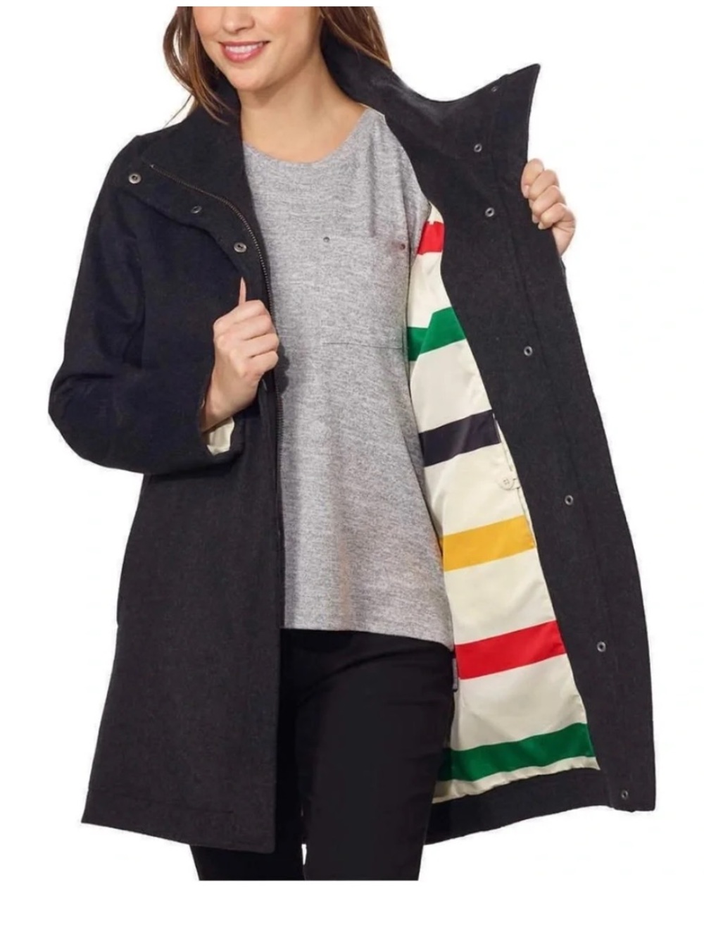 NWOT Pendleton Women's Charcoal Hooded Cascade Wool Campbell Coat